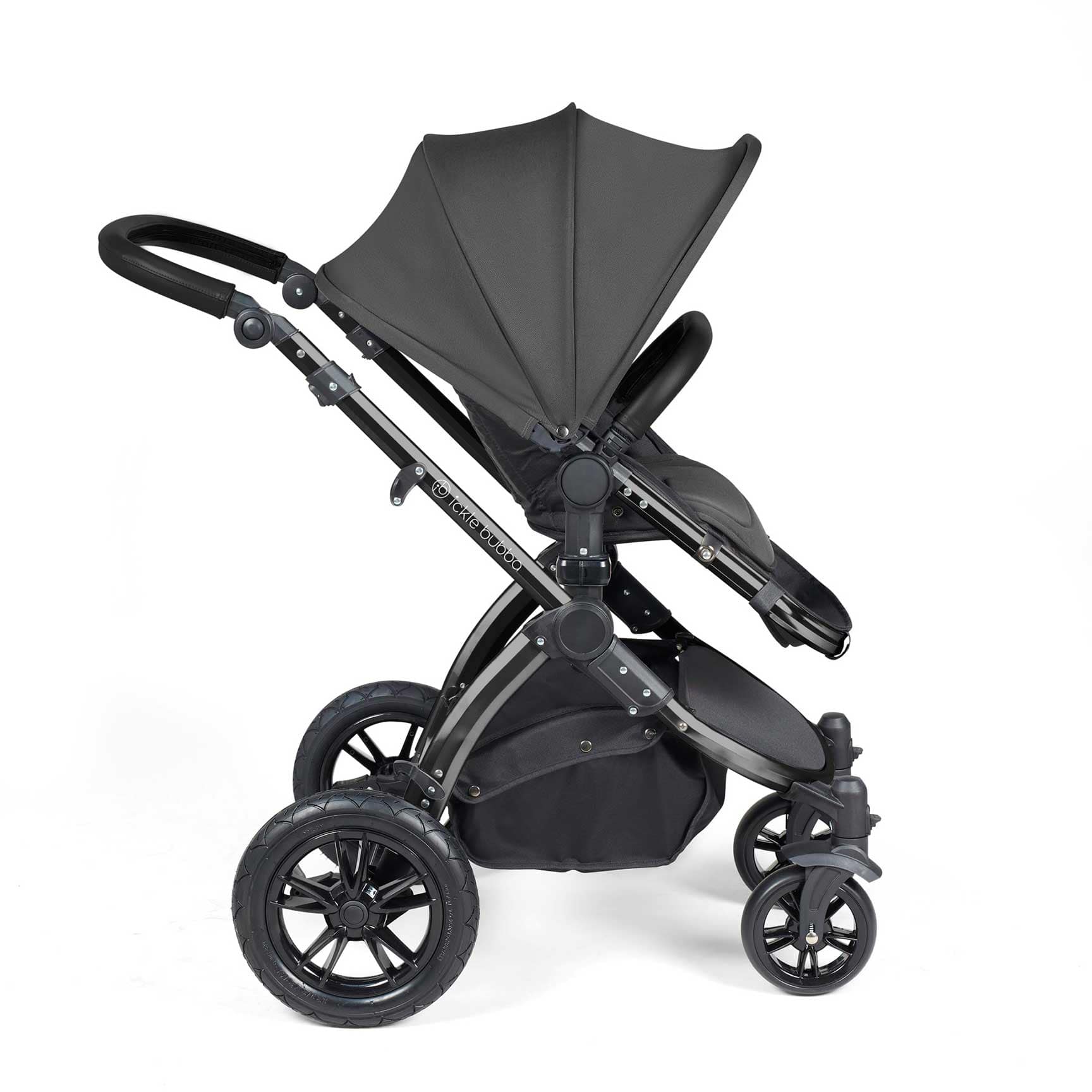 Ickle Bubba travel systems Ickle Bubba Stomp Luxe 2 in 1 Plus Pushchair & Carrycot - Black/Charcoal Grey/Black 10-003-001-206