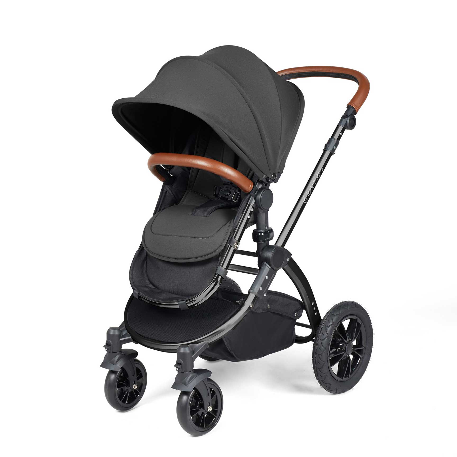 Ickle Bubba travel systems Ickle Bubba Stomp Luxe 2 in 1 Plus Pushchair & Carrycot - Black/Charcoal Grey/Tan 10-003-001-207