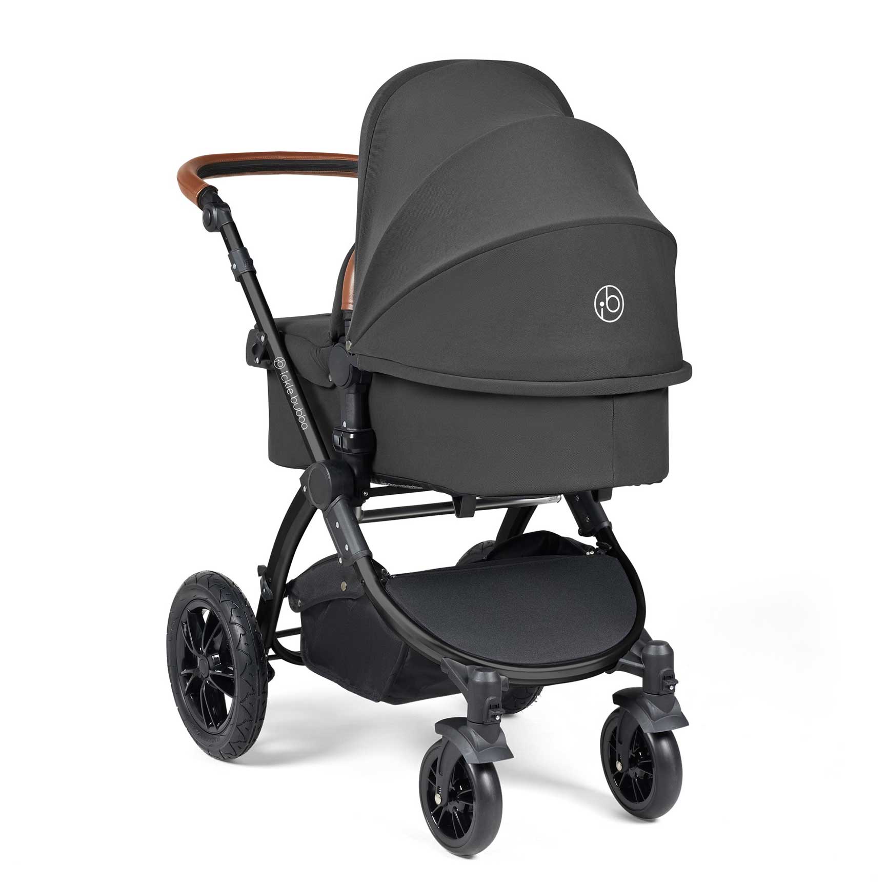 Ickle Bubba travel systems Ickle Bubba Stomp Luxe 2 in 1 Plus Pushchair & Carrycot - Black/Charcoal Grey/Tan 10-003-001-207