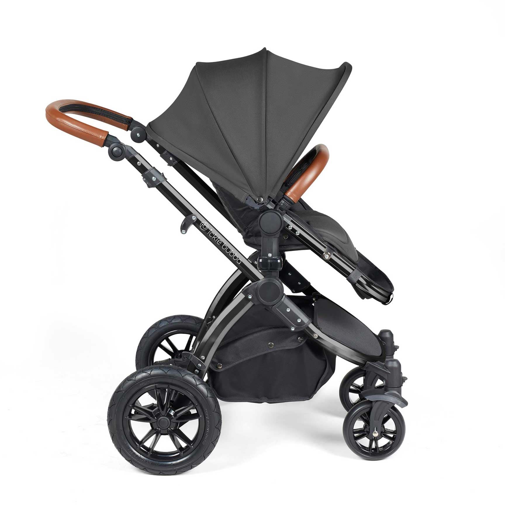 Ickle Bubba travel systems Ickle Bubba Stomp Luxe 2 in 1 Plus Pushchair & Carrycot - Black/Charcoal Grey/Tan 10-003-001-207