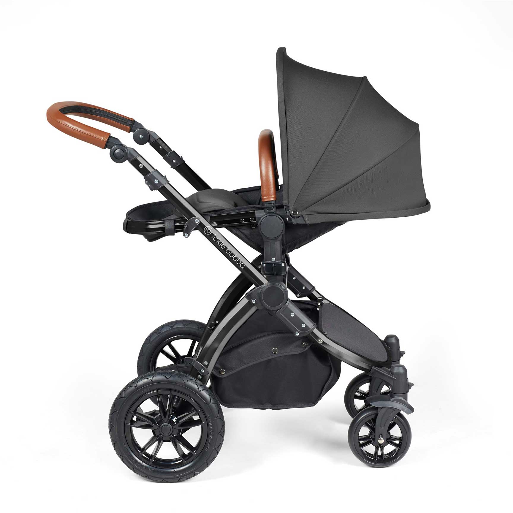 Ickle Bubba travel systems Ickle Bubba Stomp Luxe 2 in 1 Plus Pushchair & Carrycot - Black/Charcoal Grey/Tan 10-003-001-207