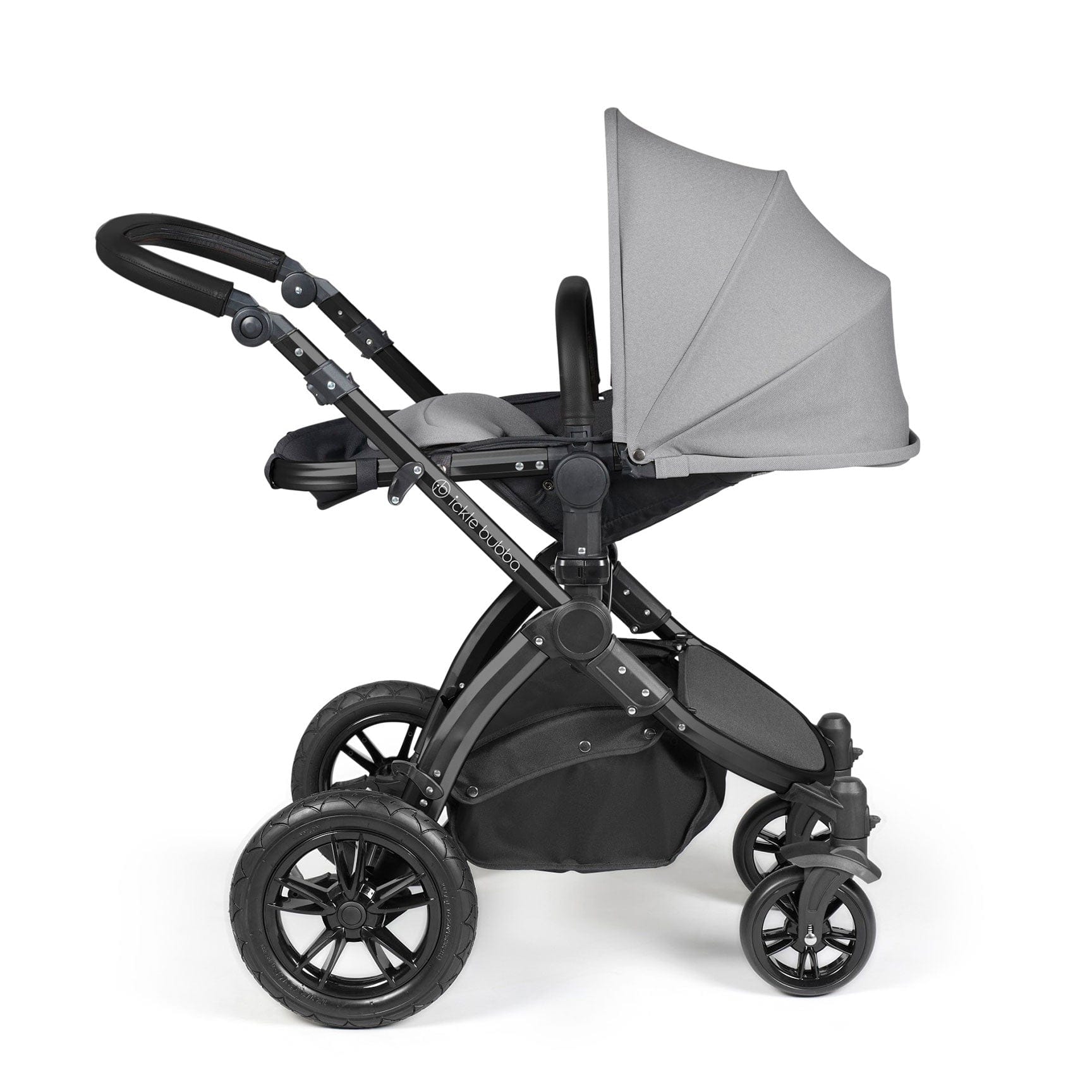 Ickle Bubba travel systems Ickle Bubba Stomp Luxe 2 in 1 Plus Pushchair & Carrycot - Black/Pearl Grey/Black 10-003-001-210