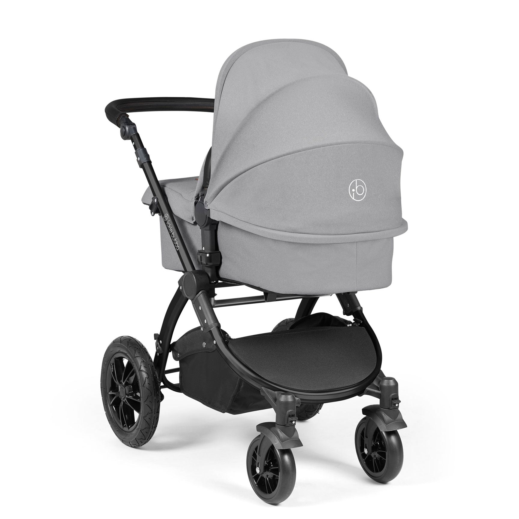 Ickle Bubba travel systems Ickle Bubba Stomp Luxe 2 in 1 Plus Pushchair & Carrycot - Black/Pearl Grey/Black 10-003-001-210