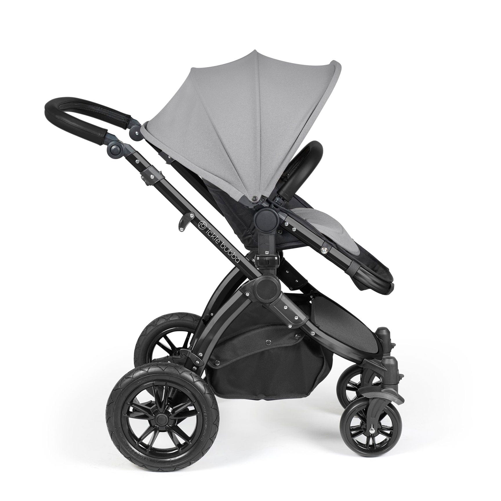 Ickle Bubba travel systems Ickle Bubba Stomp Luxe 2 in 1 Plus Pushchair & Carrycot - Black/Pearl Grey/Black 10-003-001-210