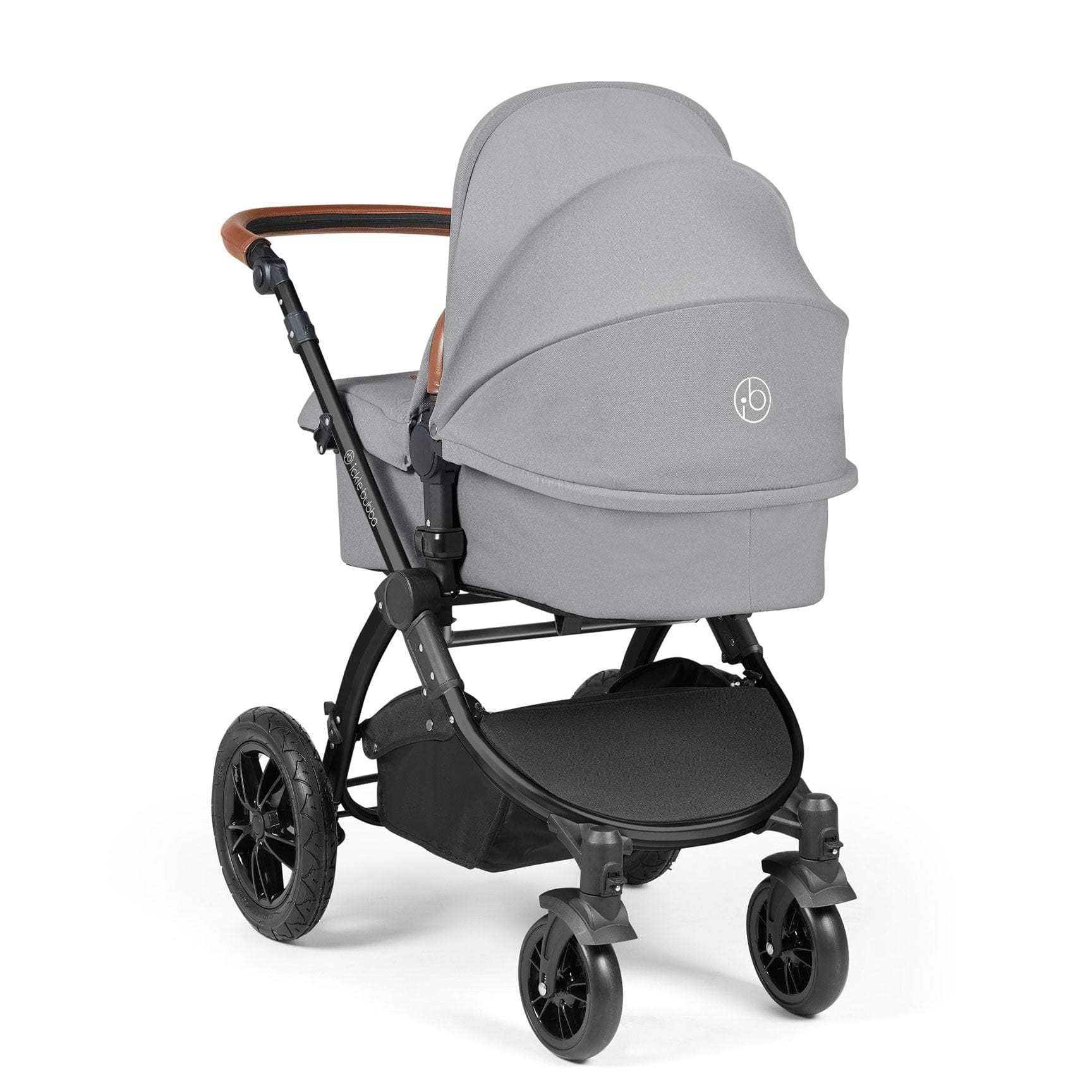 Ickle Bubba travel systems Ickle Bubba Stomp Luxe 2 in 1 Plus Pushchair & Carrycot - Black/Pearl Grey/Tan 10-003-001-211