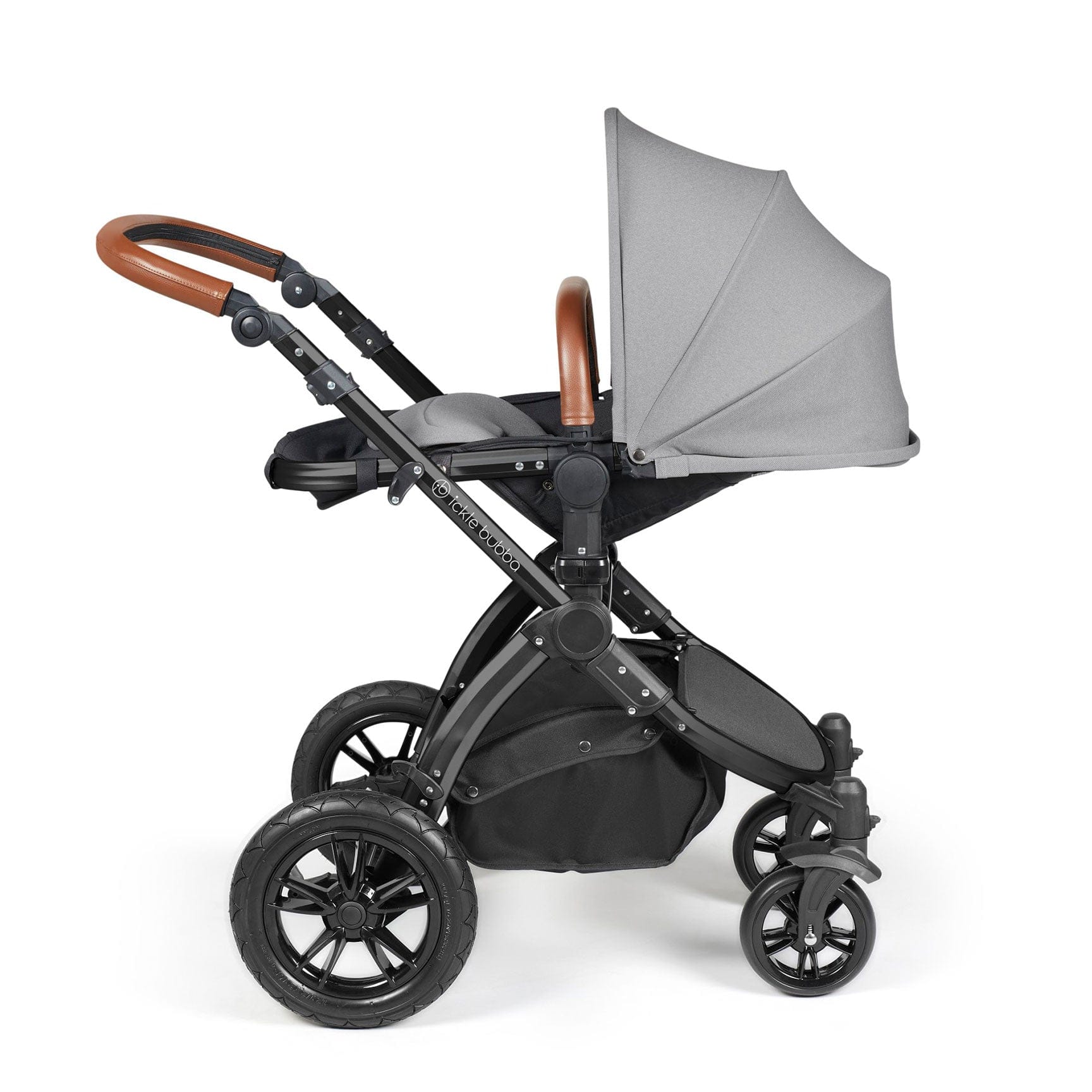 Ickle Bubba travel systems Ickle Bubba Stomp Luxe 2 in 1 Plus Pushchair & Carrycot - Black/Pearl Grey/Tan 10-003-001-211