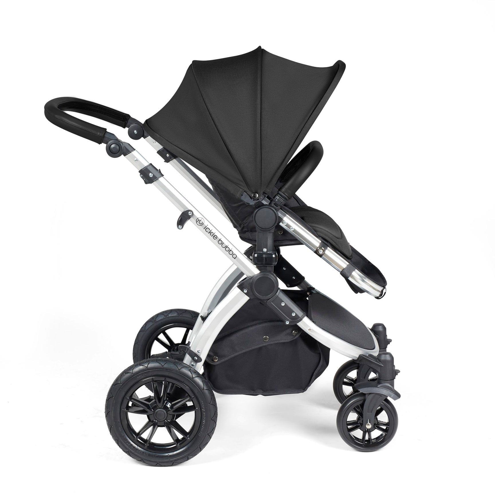 Ickle Bubba travel systems Ickle Bubba Stomp Luxe 2 in 1 Plus Pushchair & Carrycot - Silver/Midnight/Black 10-003-001-249