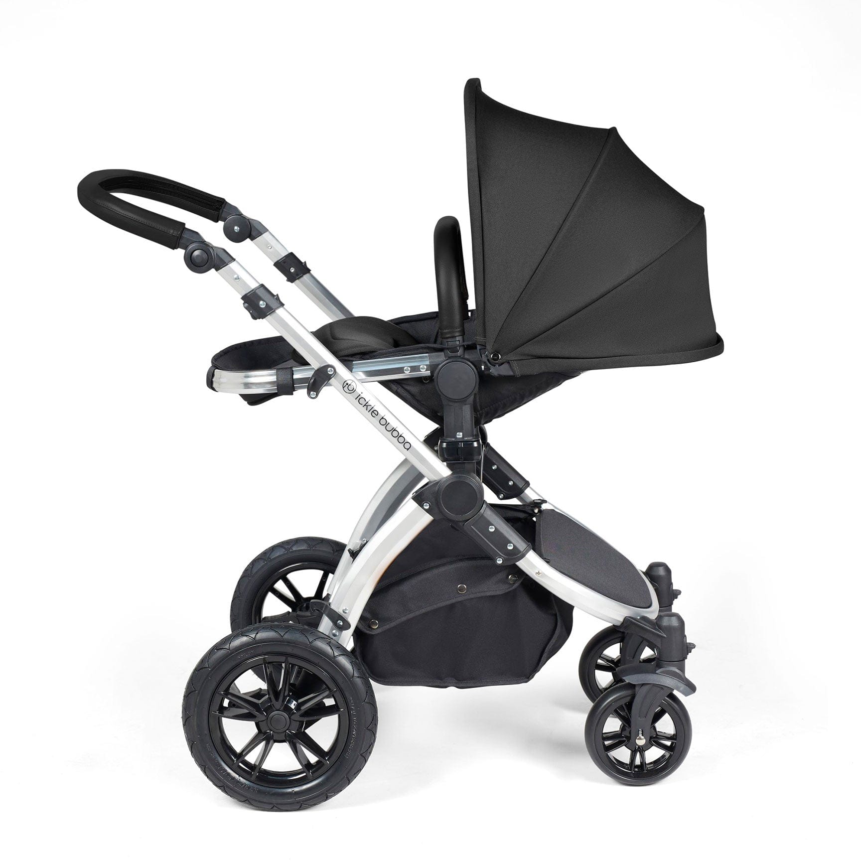 Ickle Bubba travel systems Ickle Bubba Stomp Luxe 2 in 1 Plus Pushchair & Carrycot - Silver/Midnight/Black 10-003-001-249