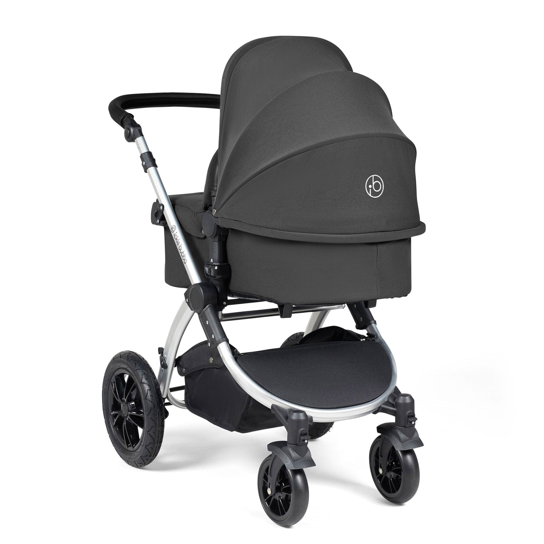 Ickle Bubba travel systems Ickle Bubba Stomp Luxe 2 in 1 Plus Pushchair & Carrycot - Silver/Charcoal Grey/Black 10-003-001-254