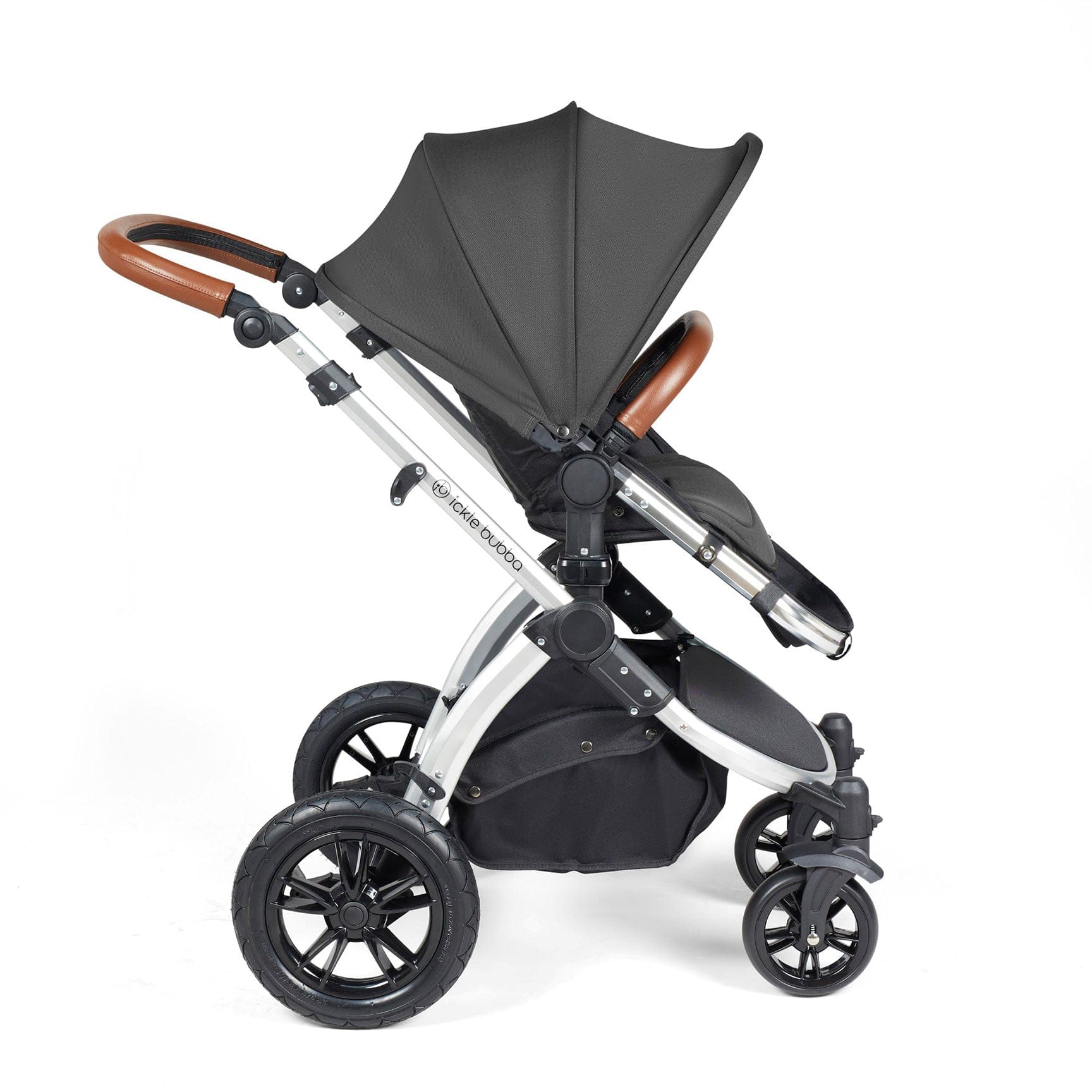 Ickle Bubba travel systems Ickle Bubba Stomp Luxe 2 in 1 Plus Pushchair & Carrycot - Silver/Charcoal Grey/Tan 10-003-001-255