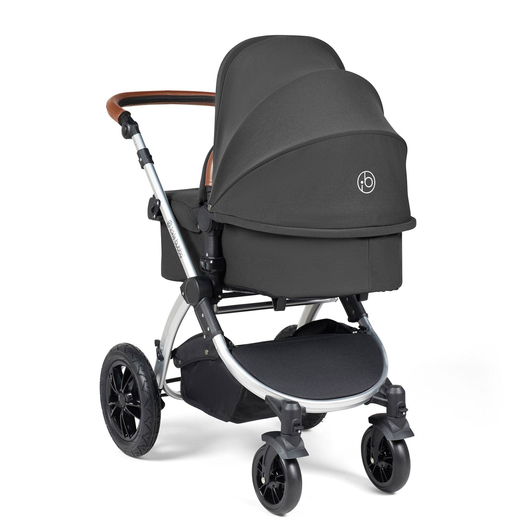 Ickle Bubba travel systems Ickle Bubba Stomp Luxe 2 in 1 Plus Pushchair & Carrycot - Silver/Charcoal Grey/Tan 10-003-001-255