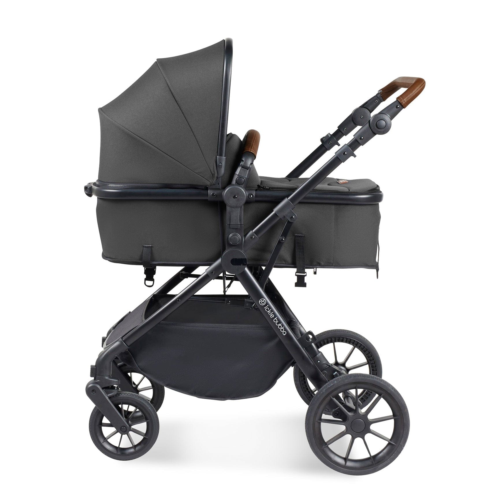 Ickle Bubba travel systems Ickle Bubba Cosmo 2 in 1 Plus Carrycot & Pushchair - Black/Graphite Grey 10-007-001-007