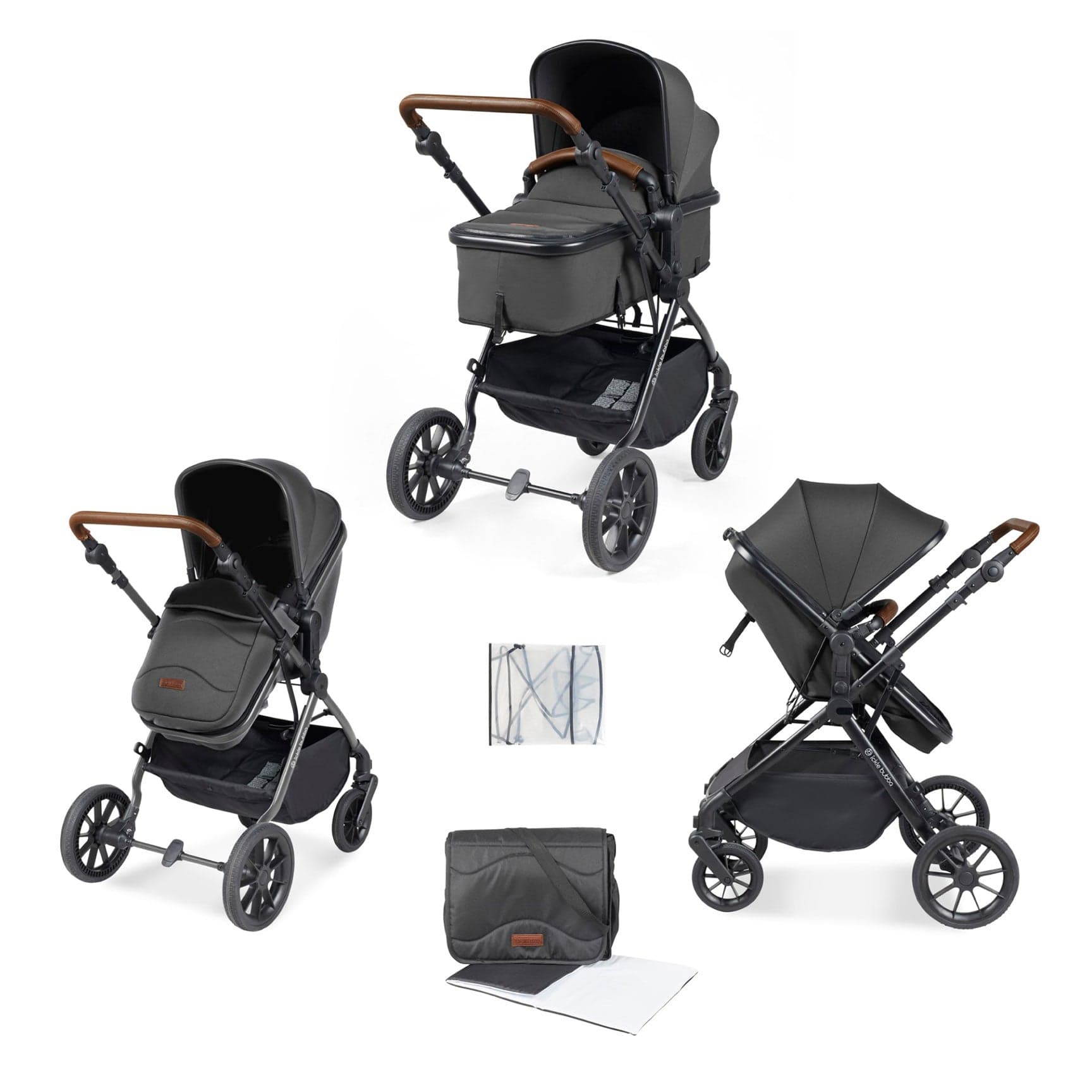 Ickle Bubba travel systems Ickle Bubba Cosmo 2 in 1 Plus Carrycot & Pushchair - Black/Graphite Grey 10-007-001-007