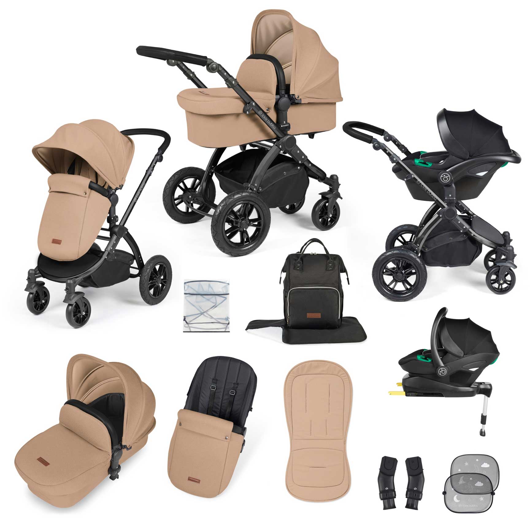 Ickle Bubba travel systems Ickle Bubba Stomp Luxe All-in-One Travel System with Isofix Base - Black/Desert/Black 10-011-300-208