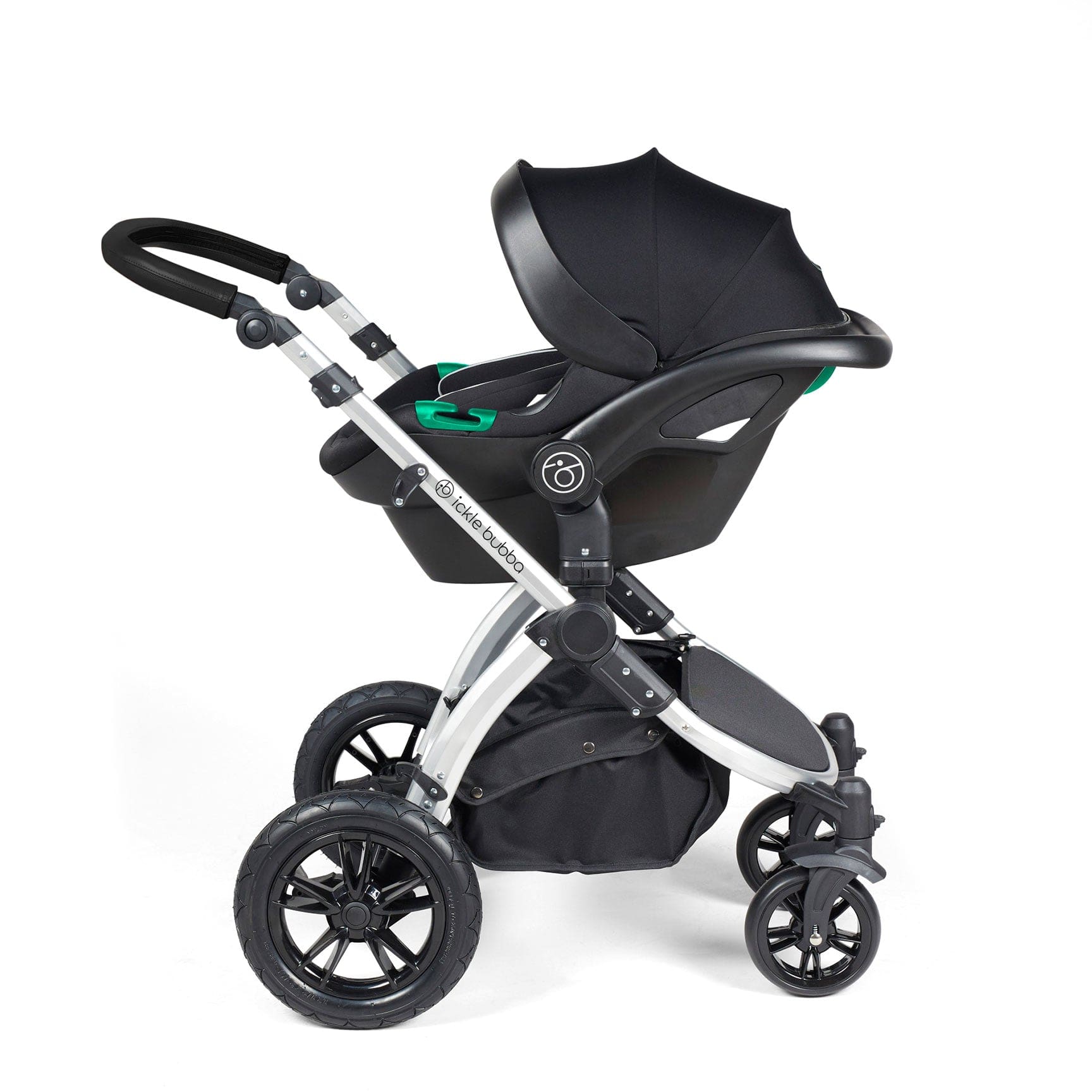 Ickle Bubba travel systems Ickle Bubba Stomp Luxe All-in-One Travel System with Isofix Base - Silver/Midnight/Black 10-011-300-249