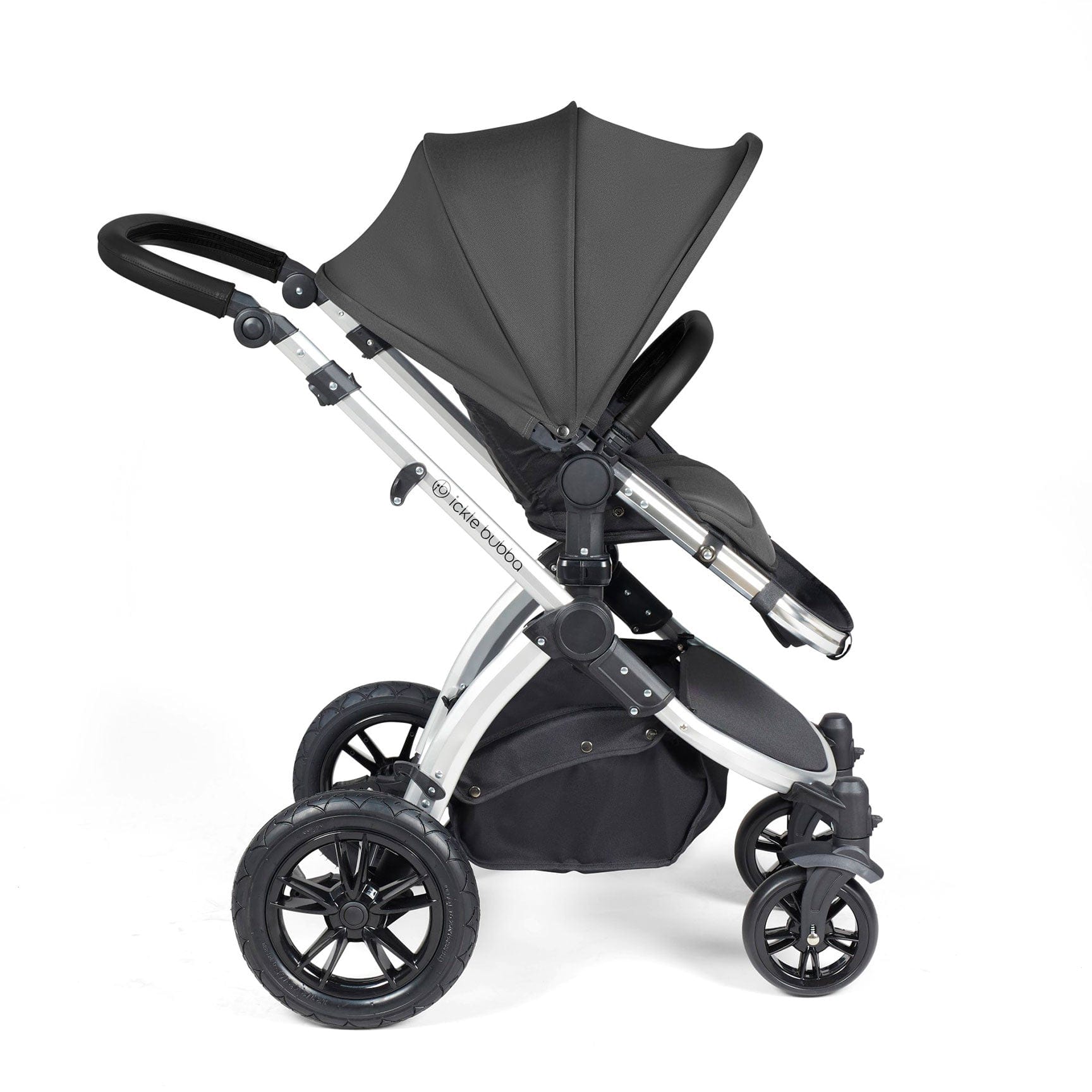 Ickle Bubba travel systems Ickle Bubba Stomp Luxe All-in-One Travel System with Isofix Base - Silver/Charcoal Grey/Black 10-011-300-254