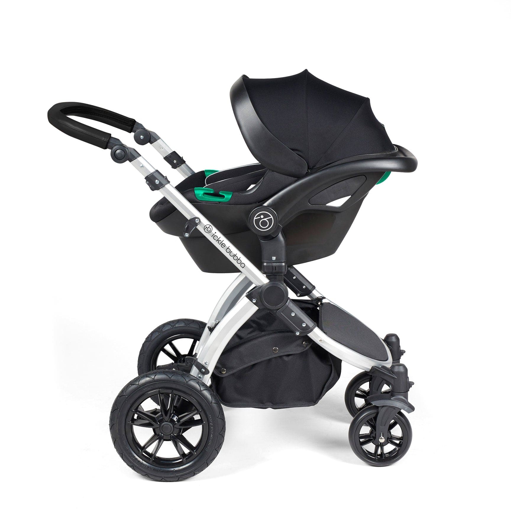 Ickle Bubba travel systems Ickle Bubba Stomp Luxe All-in-One Travel System with Isofix Base - Silver/Charcoal Grey/Black 10-011-300-254