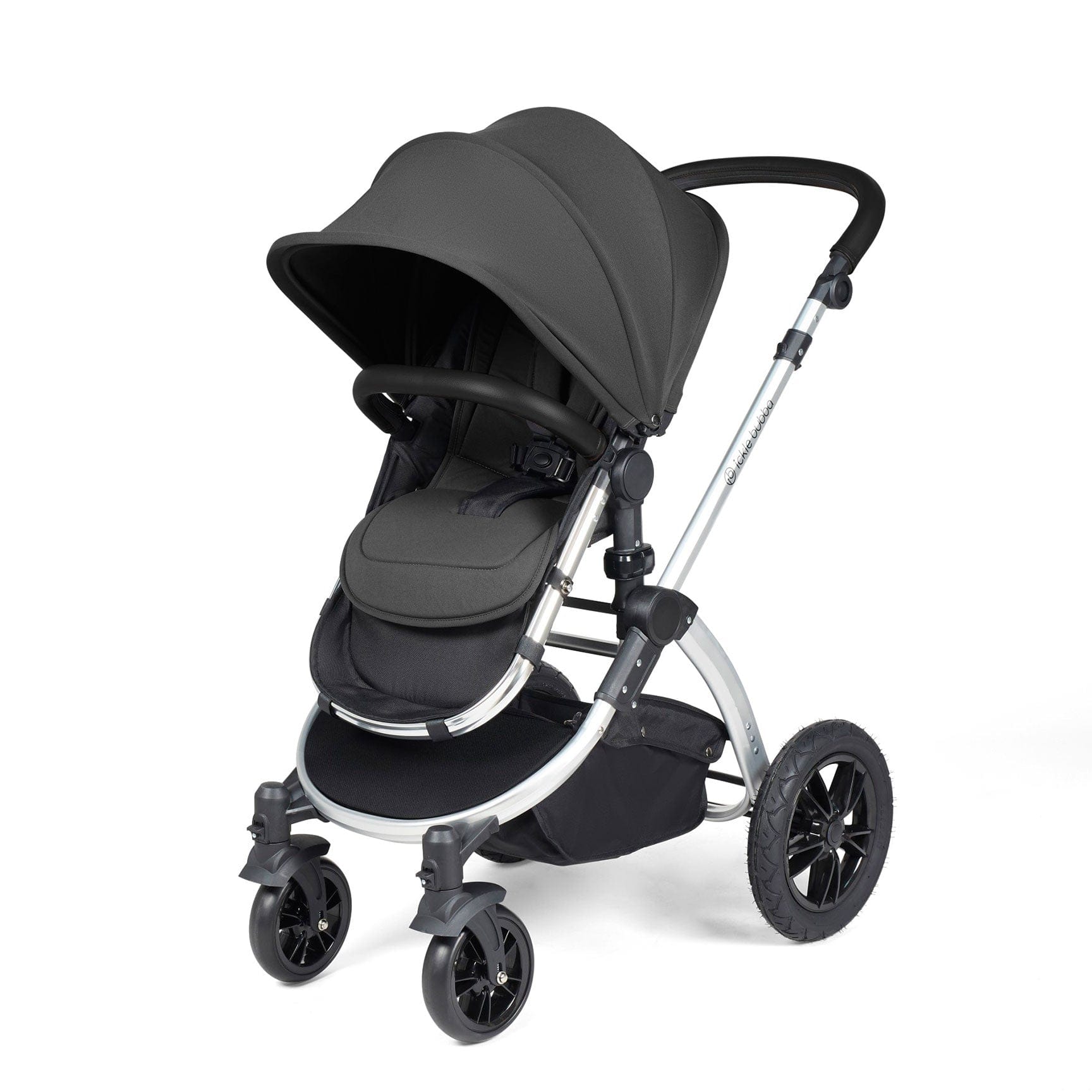 Ickle Bubba travel systems Ickle Bubba Stomp Luxe All-in-One Travel System with Isofix Base - Silver/Charcoal Grey/Black 10-011-300-254