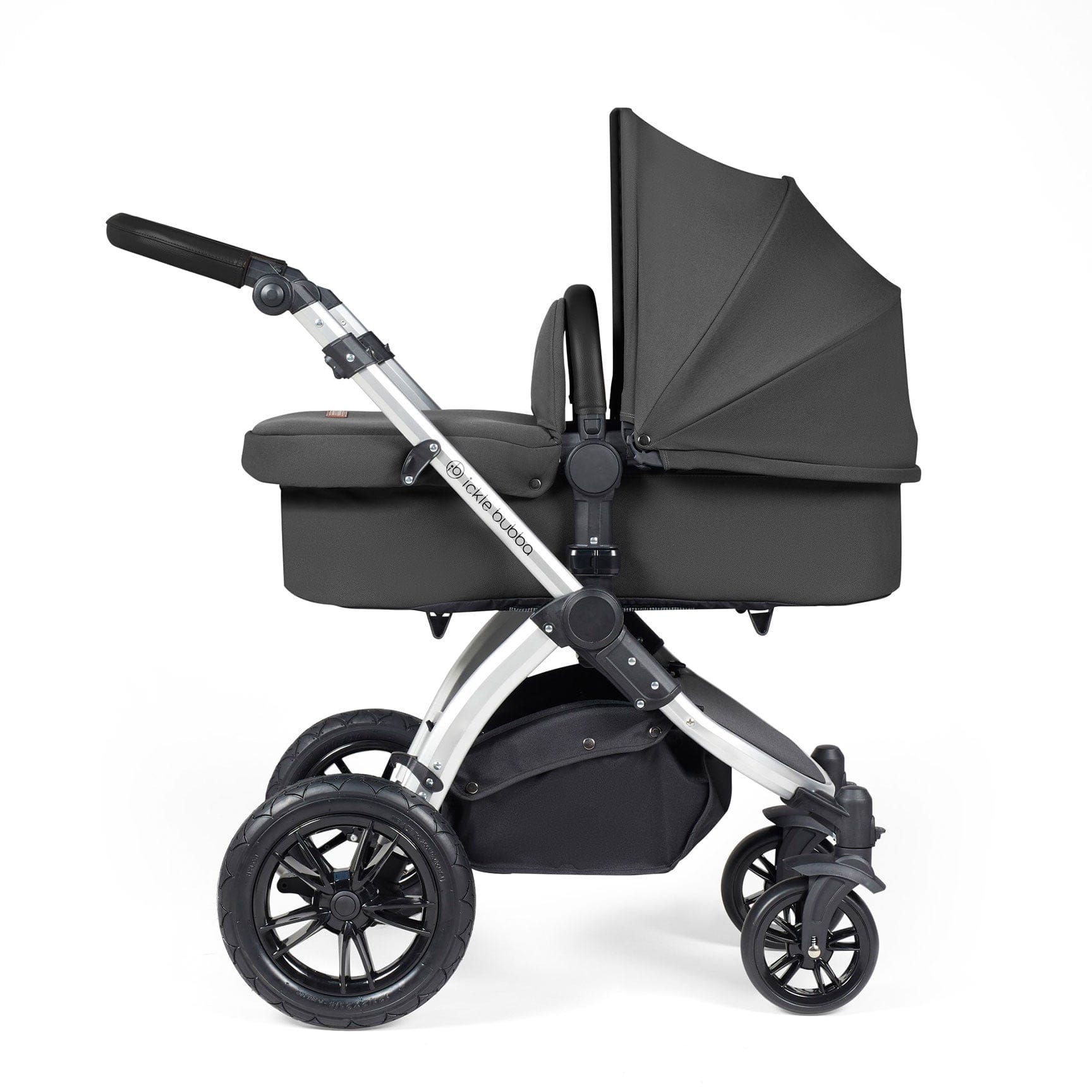 Ickle Bubba travel systems Ickle Bubba Stomp Luxe All-in-One Travel System with Isofix Base - Silver/Charcoal Grey/Black 10-011-300-254