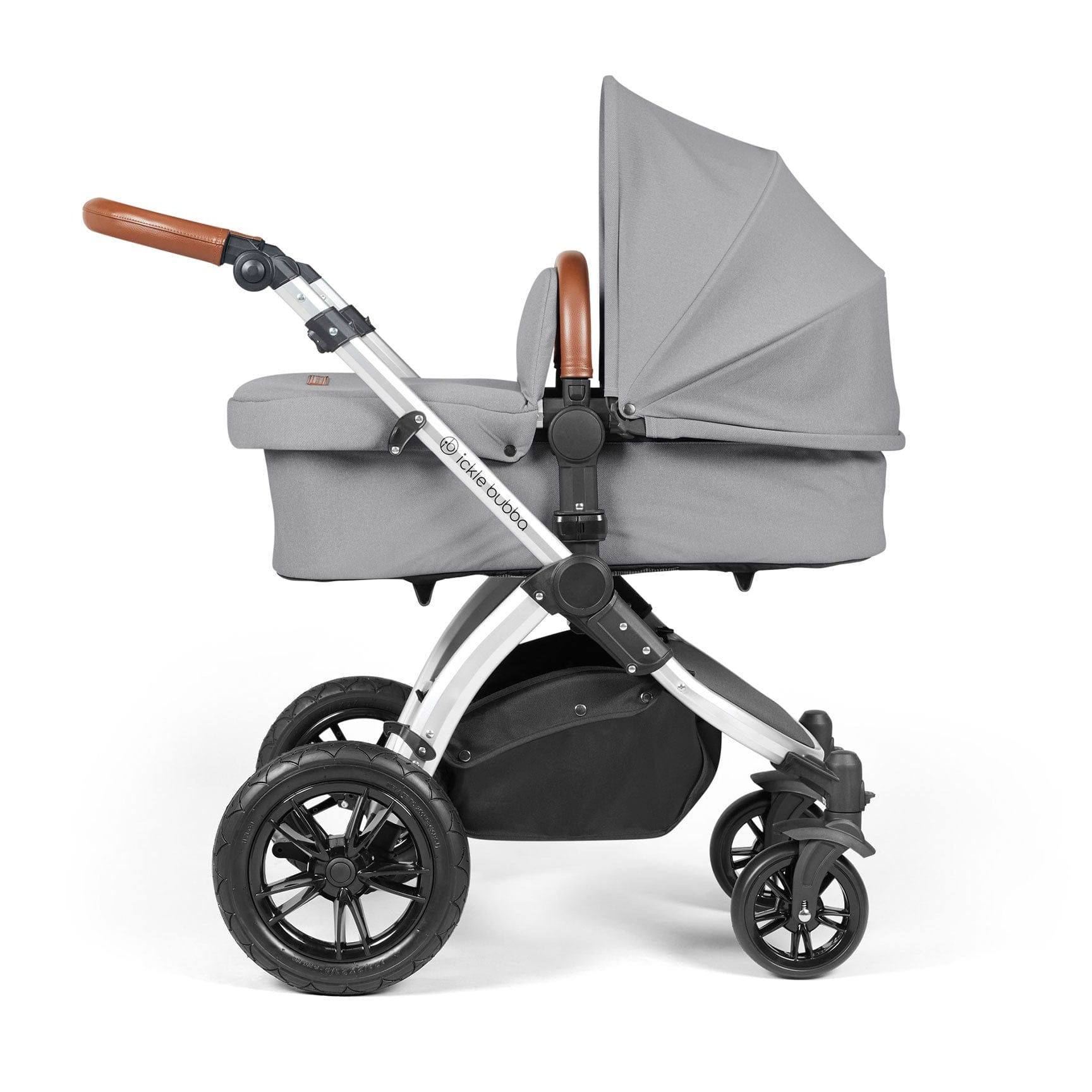 Ickle Bubba travel systems Ickle Bubba Stomp Luxe All-in-One Travel System with Isofix Base - Silver/Pearl Grey/Tan 10-011-300-260